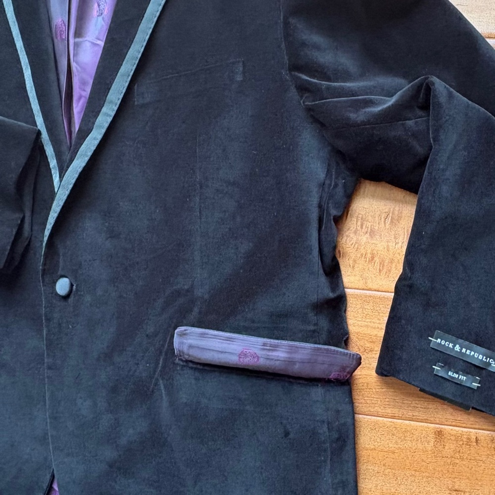 Rock & Republic Black‎ Velvet Suede Sport Coat Mens 48R - Picture 4 of 13